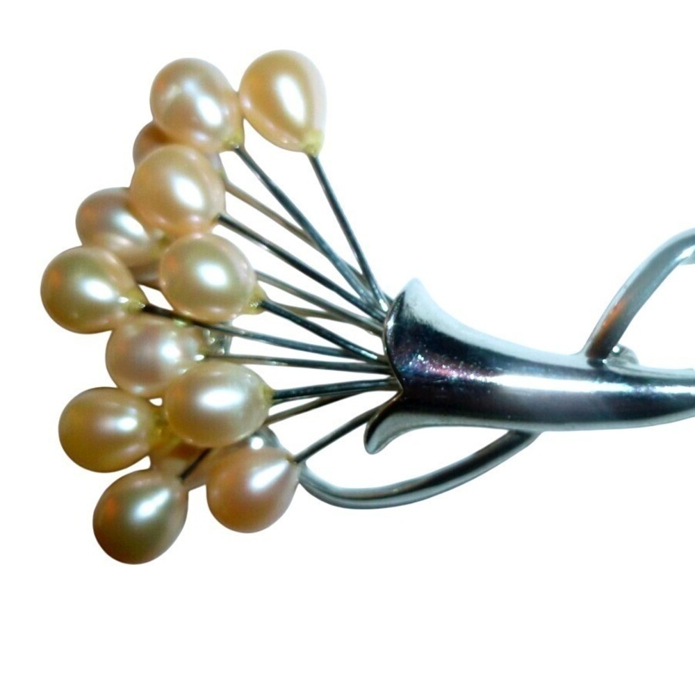 Vintage Silver Tone Faux Pearl Balloon Bouquet Brooch Pin Cream Teardrop Cluster